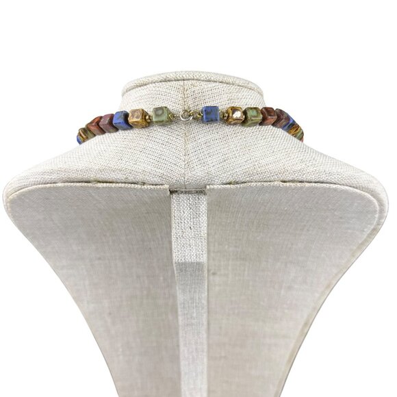 Multicolor Ceramic Beaded Vintage Necklace For Women Gold Tone Retro Style - Picture 3 of 4